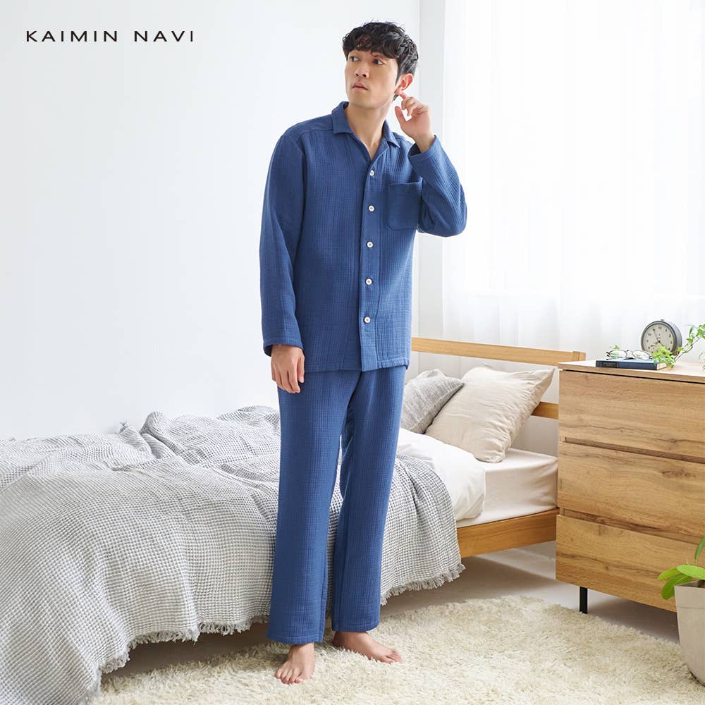 ワッフルインガーゼ　パジャマ　長袖長パンツ【送料無料】